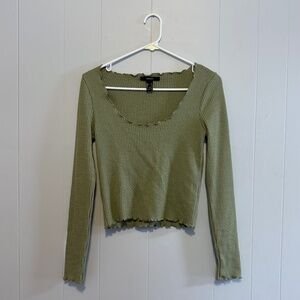 Forever 21 Long Sleeve Pointelle Cropped Tee Size Large
